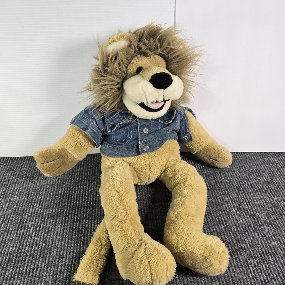Vintage 1994 Macys Bullocks Rowland Plush Lion Hand Puppet w/ Denim Jacket 26 in